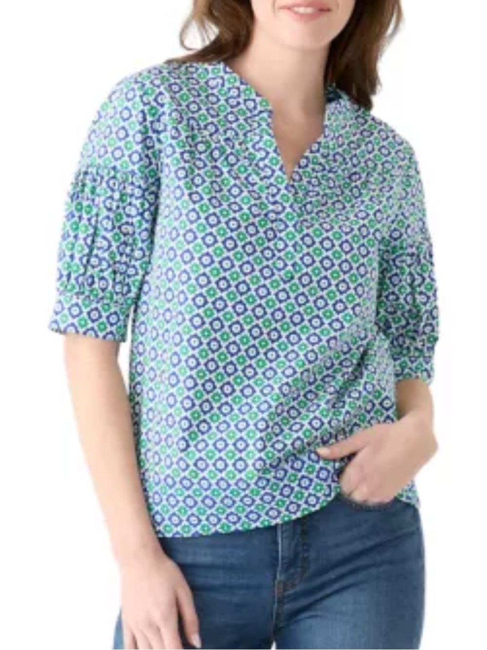 Philosophy by Republic women women’s elbow, puffy printed top size XL blue green